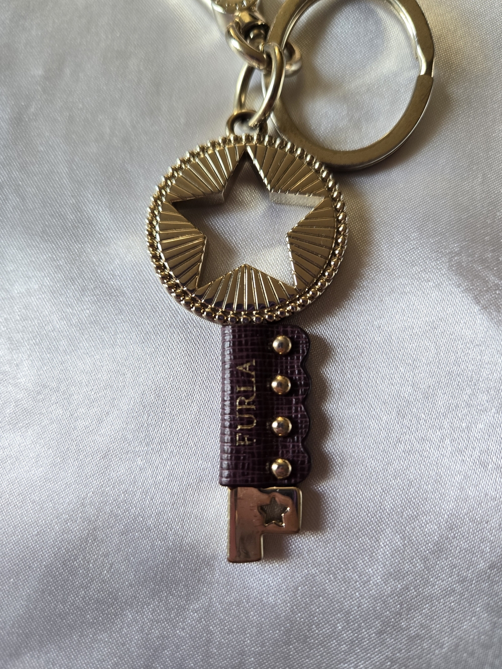 Furla Gold-Tone Star Key Charm with Burgundy Leather Accent - Picture 2 of 5